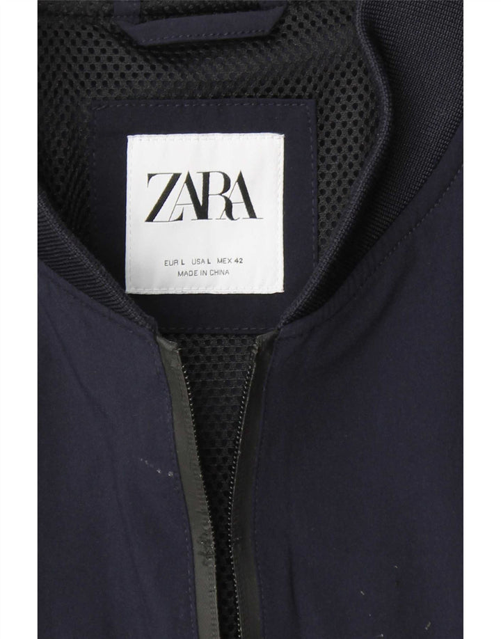 Zara Mens Bomber Jacket UK 40 Large Navy Blue
