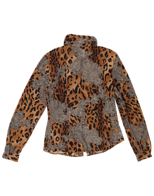 Vintage Womens Loose Fit Shirt Blouse UK 10 Small Brown Animal Print