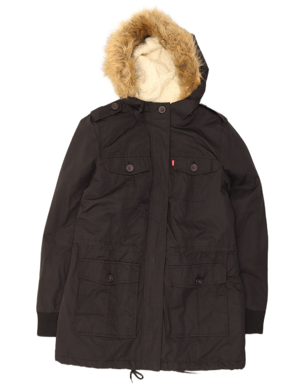 Levi's Womens Military Hooded Sherpa Parka Jacket UK 14 Medium Black Cotton