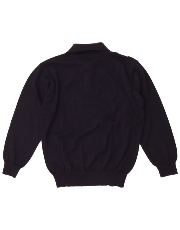 Vintage Mens Polo Neck Jumper Sweater Medium Navy Blue Argyle/Diamond