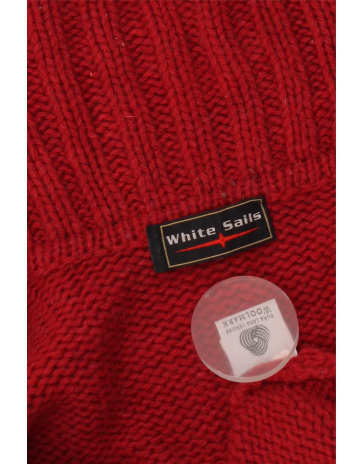White Sails Mens Cardigan Sweater Large Red Virgin Wool