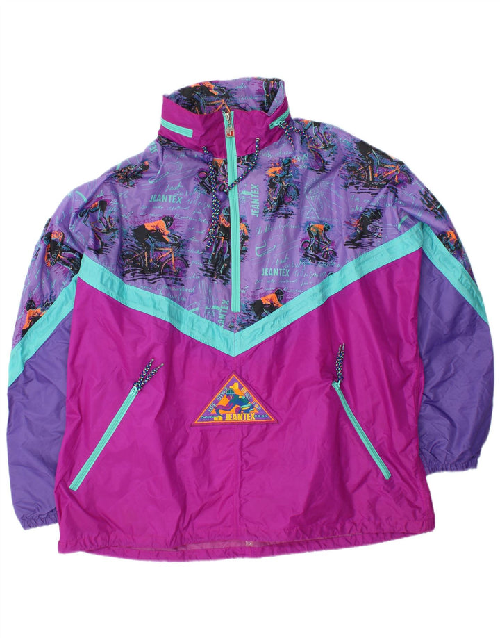 J JEANTEX Mens Pullover Hooded Rain Jacket UK 44/46 2XL Purple Colourblock