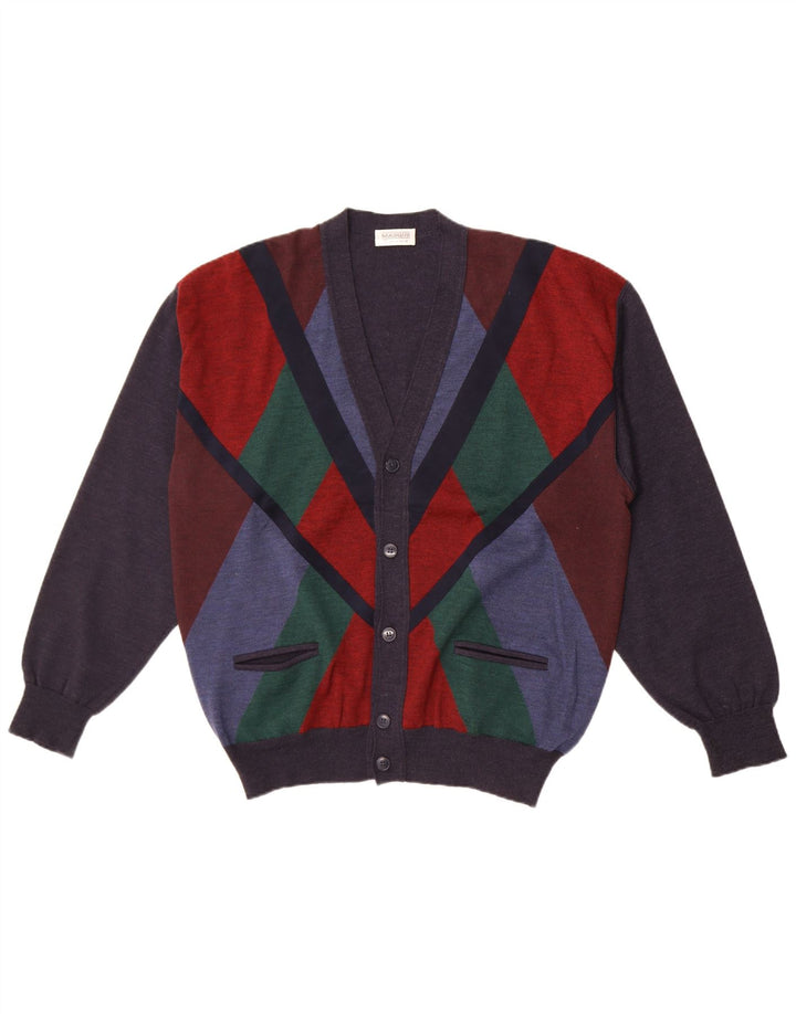 Vintage Mens Cardigan Sweater IT 54 XL Navy Blue Colourblock Wool