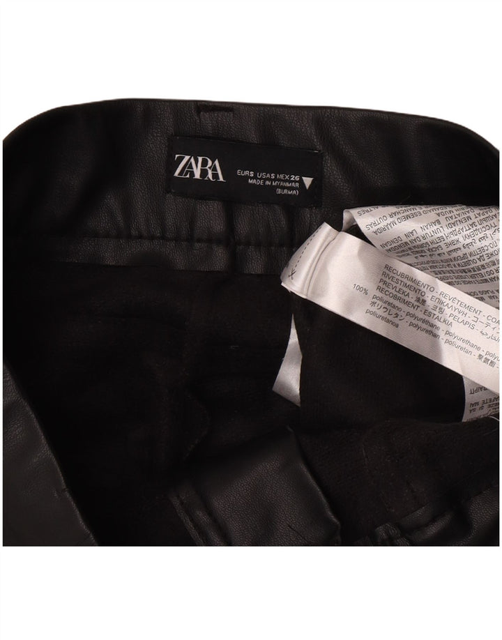 Zara Womens Bootcut Faux Leather Trousers Small W26 L27 Black Polyurethane