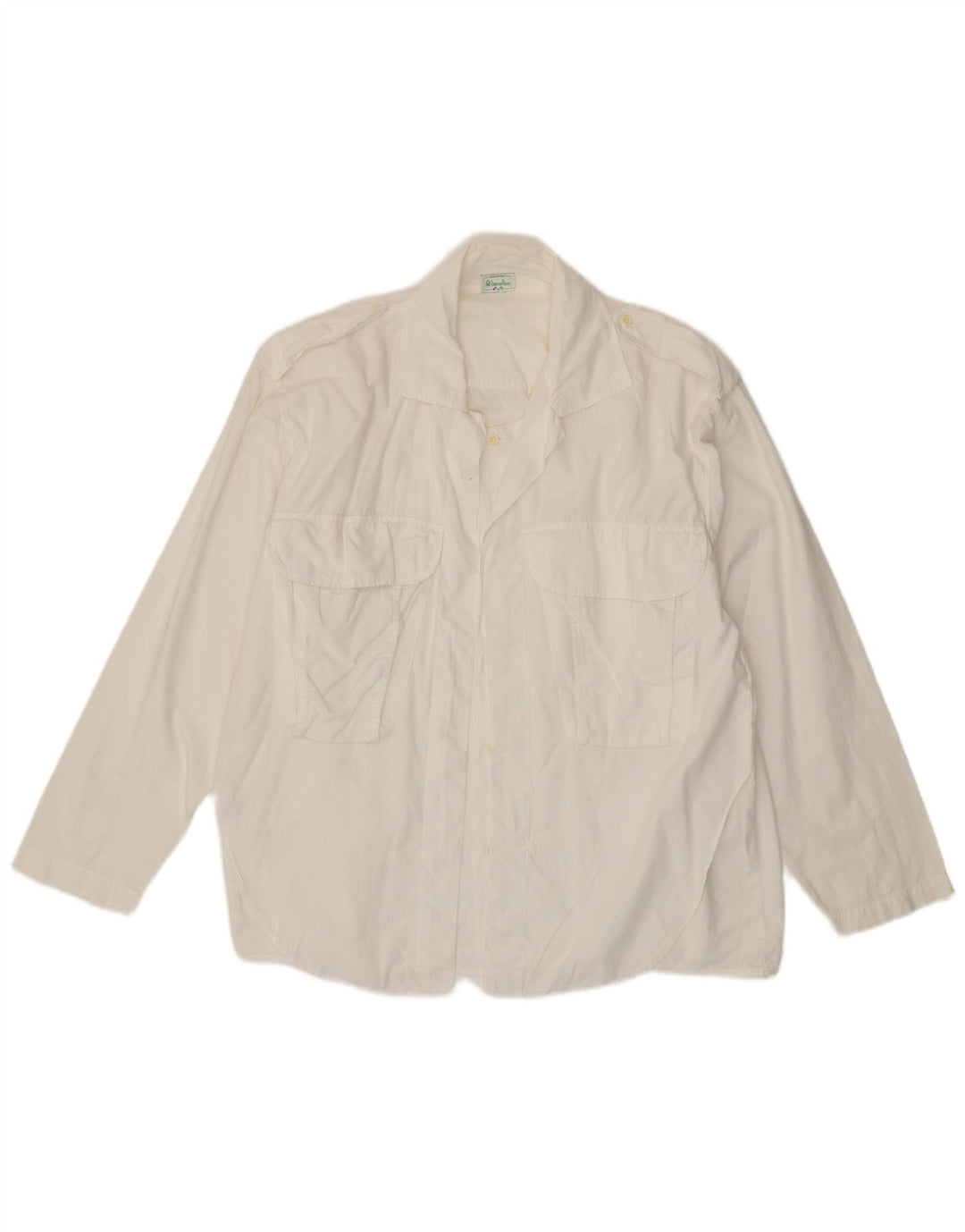 Benetton Mens Military Shirt Medium White Cotton