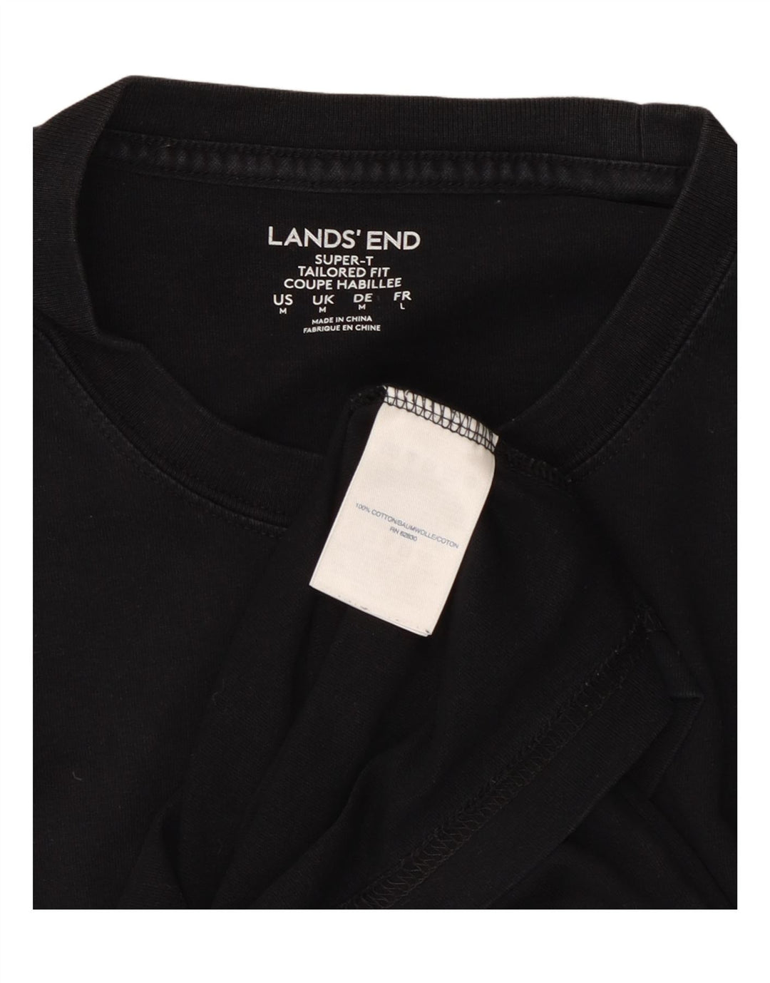 LANDS END Mens Tailored Fit T-Shirt Top Medium Black Cotton