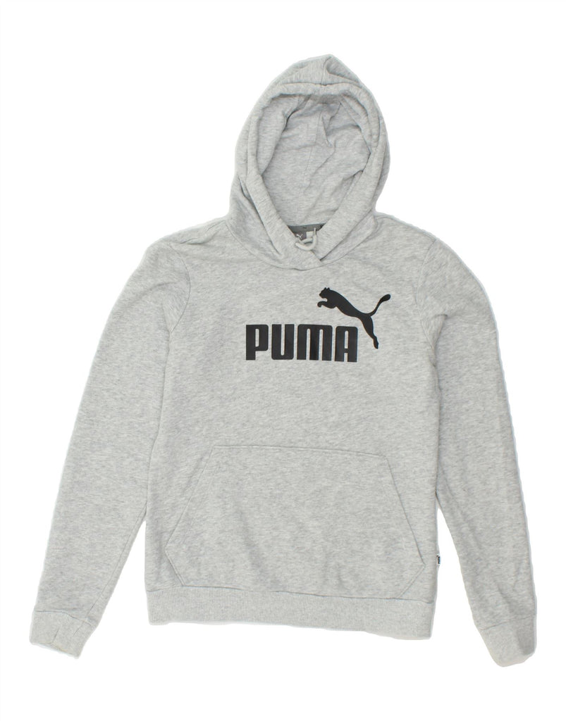 PUMA Womens Graphic Hoodie Jumper UK 10 Small Grey Cotton | Vintage Puma | Thrift | Second-Hand Puma | Used Clothing | Messina Hembry 