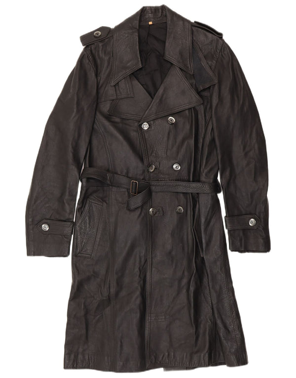 Vintage Mens Leather Coat UK 36 Small Black