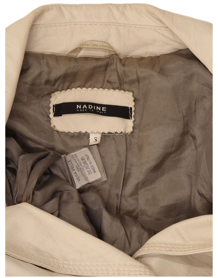 NADINE Womens 3 Button Leather Blazer Jacket UK 10 Small White Leather