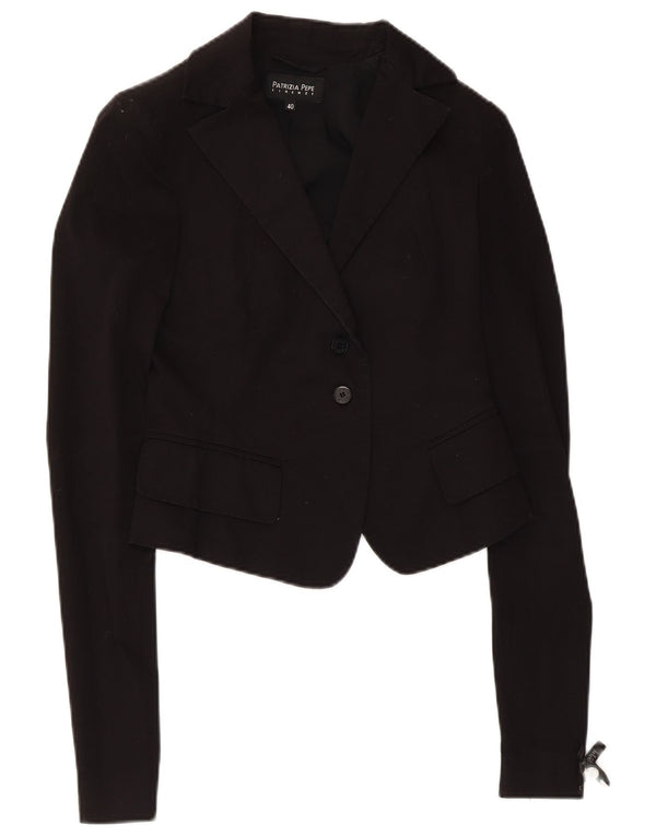 Patrizia Pepe Womens Crop 2 Button Blazer Jacket IT 40 Small Black Cotton