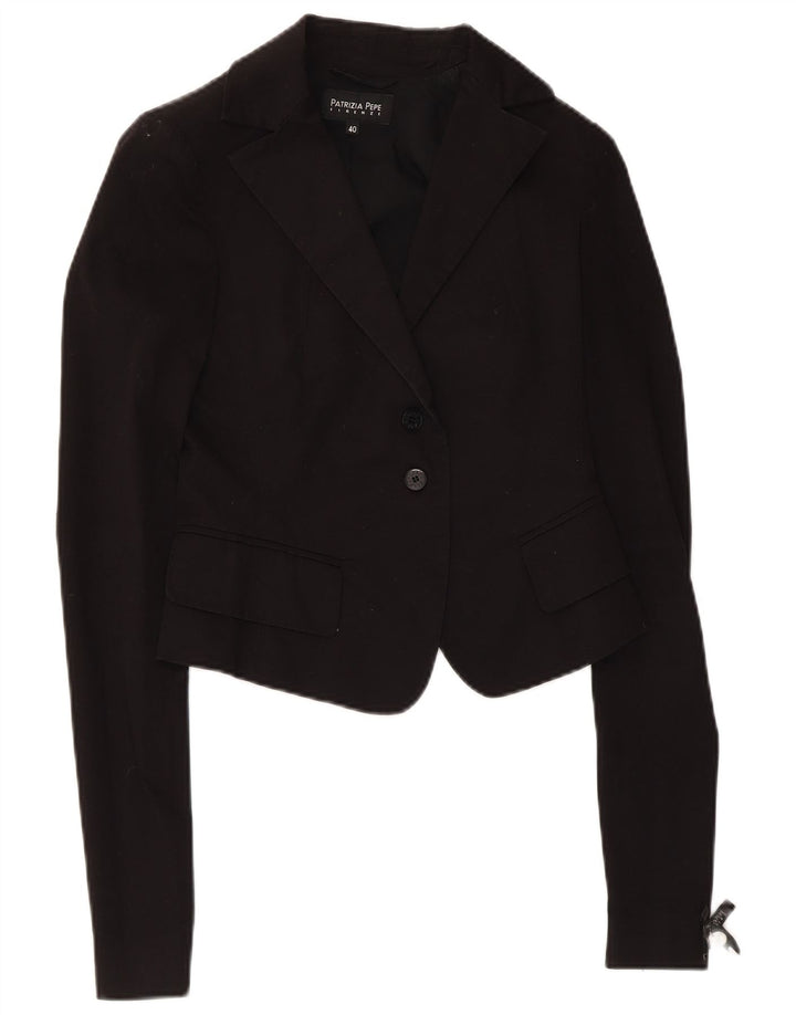 Patrizia Pepe Womens Crop 2 Button Blazer Jacket IT 40 Small Black Cotton