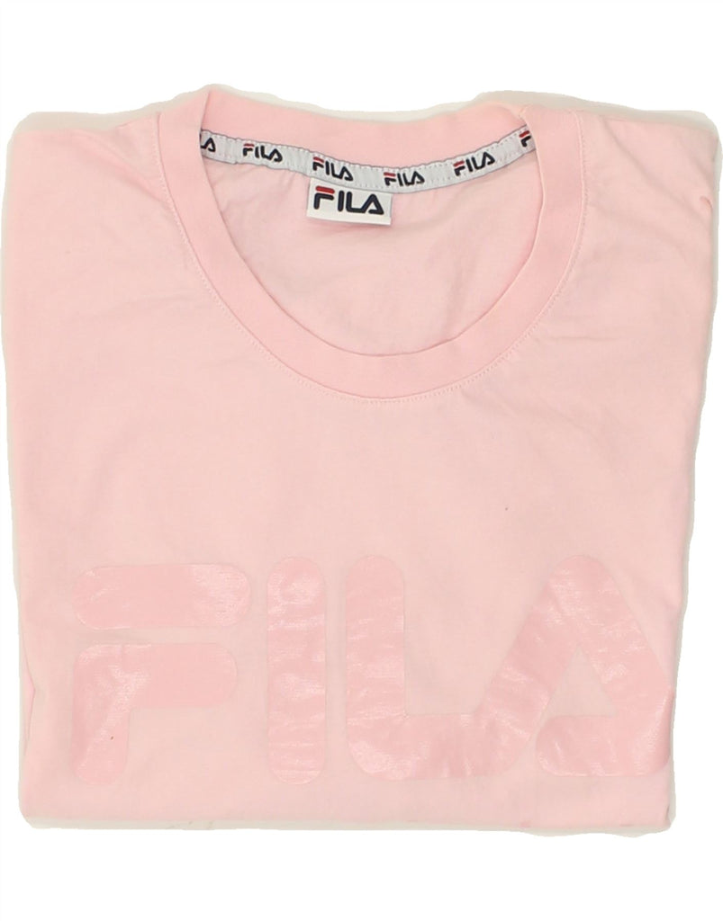 FILA Womens Graphic T-Shirt Top UK 14 Medium Pink Cotton | Vintage Fila | Thrift | Second-Hand Fila | Used Clothing | Messina Hembry 