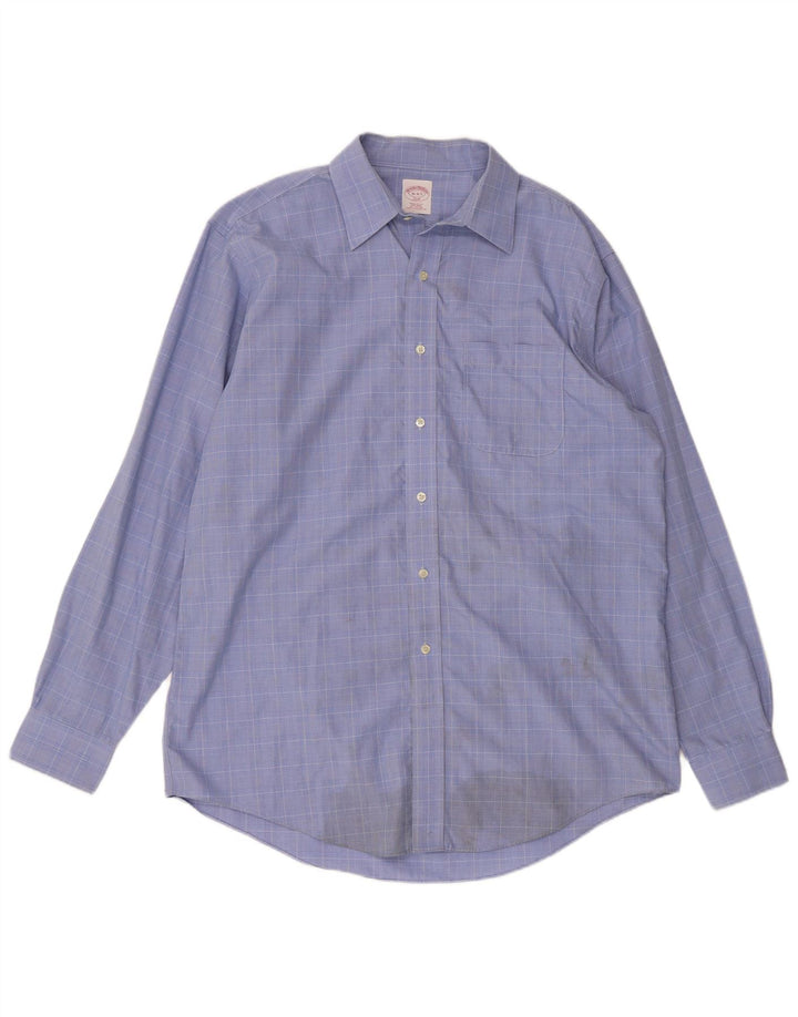 BROOKS BROTHERS Mens Regular Fit Shirt Size 16 4/5 Large Blue Check Cotton