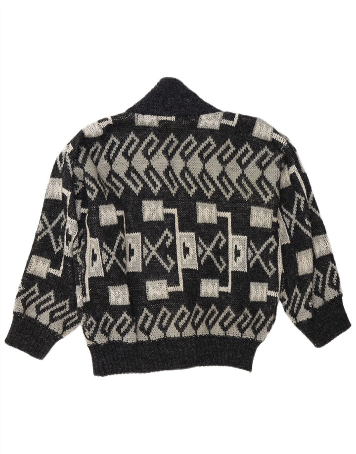 Vintage Mens Cardigan Sweater Large Grey Geometric