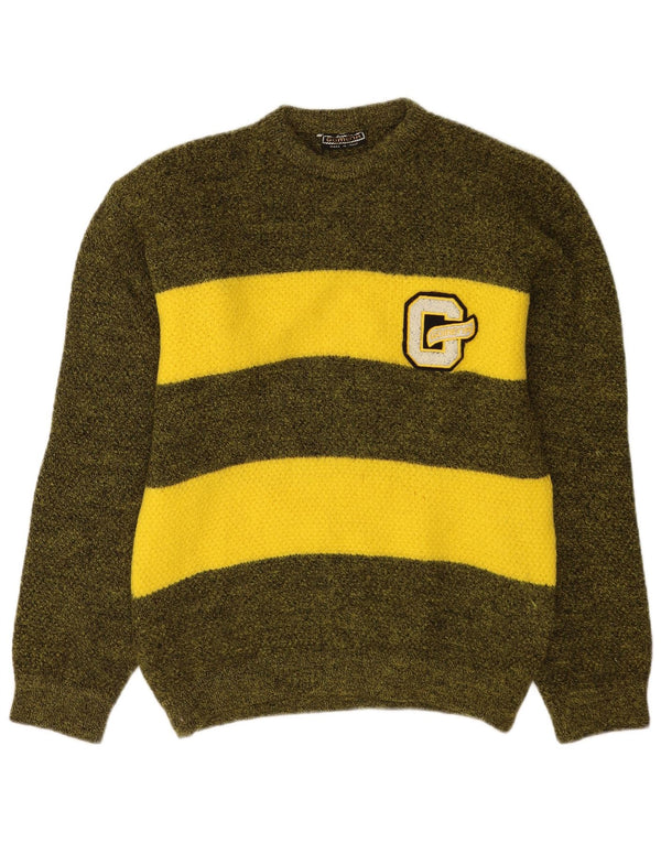 Gomena Mens Graphic Crew Neck Jumper Sweater Medium Green Colourblock