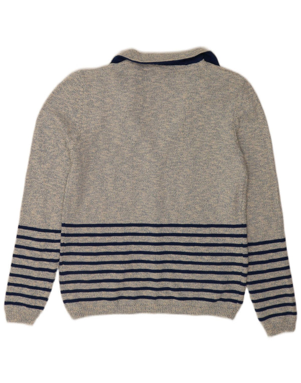 Primo Emporio Womens Cardigan Sweater UK 12 Medium Blue Striped Cotton