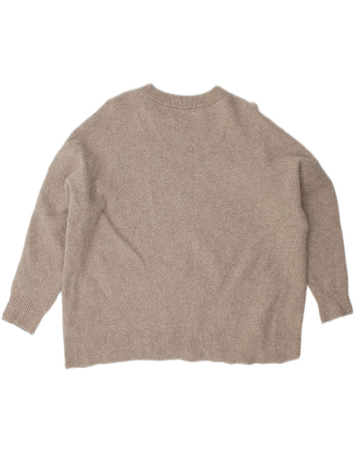 Zara Womens Oversized Crew Neck Jumper Sweater UK 12 Medium Beige Wool