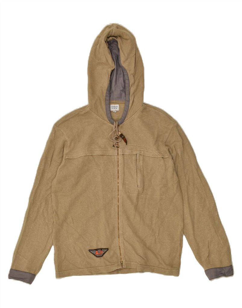 ARMANI JUNIOR Boys Zip Hoodie Sweater 11-12 Years Beige Cotton | Vintage Armani Junior | Thrift | Second-Hand Armani Junior | Used Clothing | Messina Hembry 