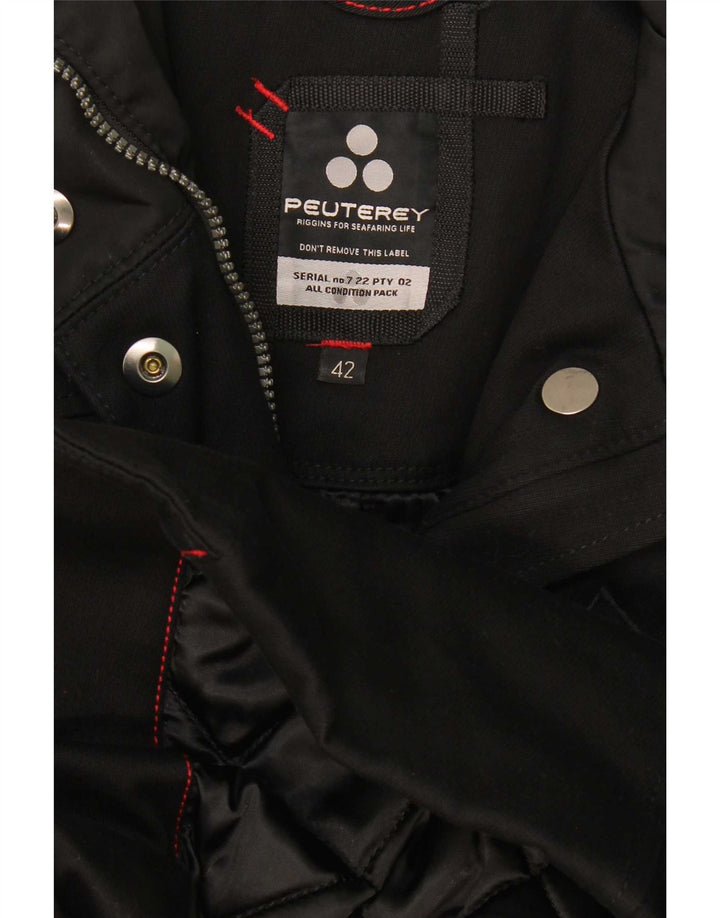 PEUTEREY Womens Hooded Overcoat IT 42 Medium Black Cotton