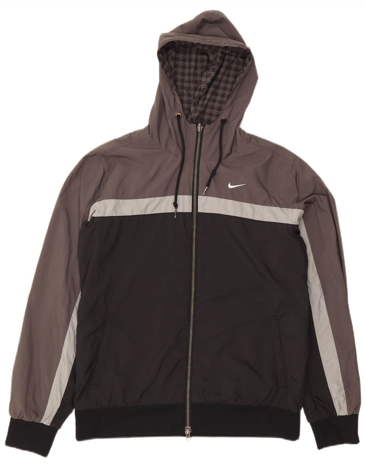 Nike Mens Hooded Reversible Jacket UK 38/40 Medium Grey Houndstooth