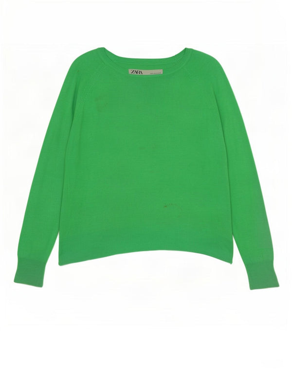 Zara Womens Boat Neck Jumper Sweater UK 10 Small Green Viscose