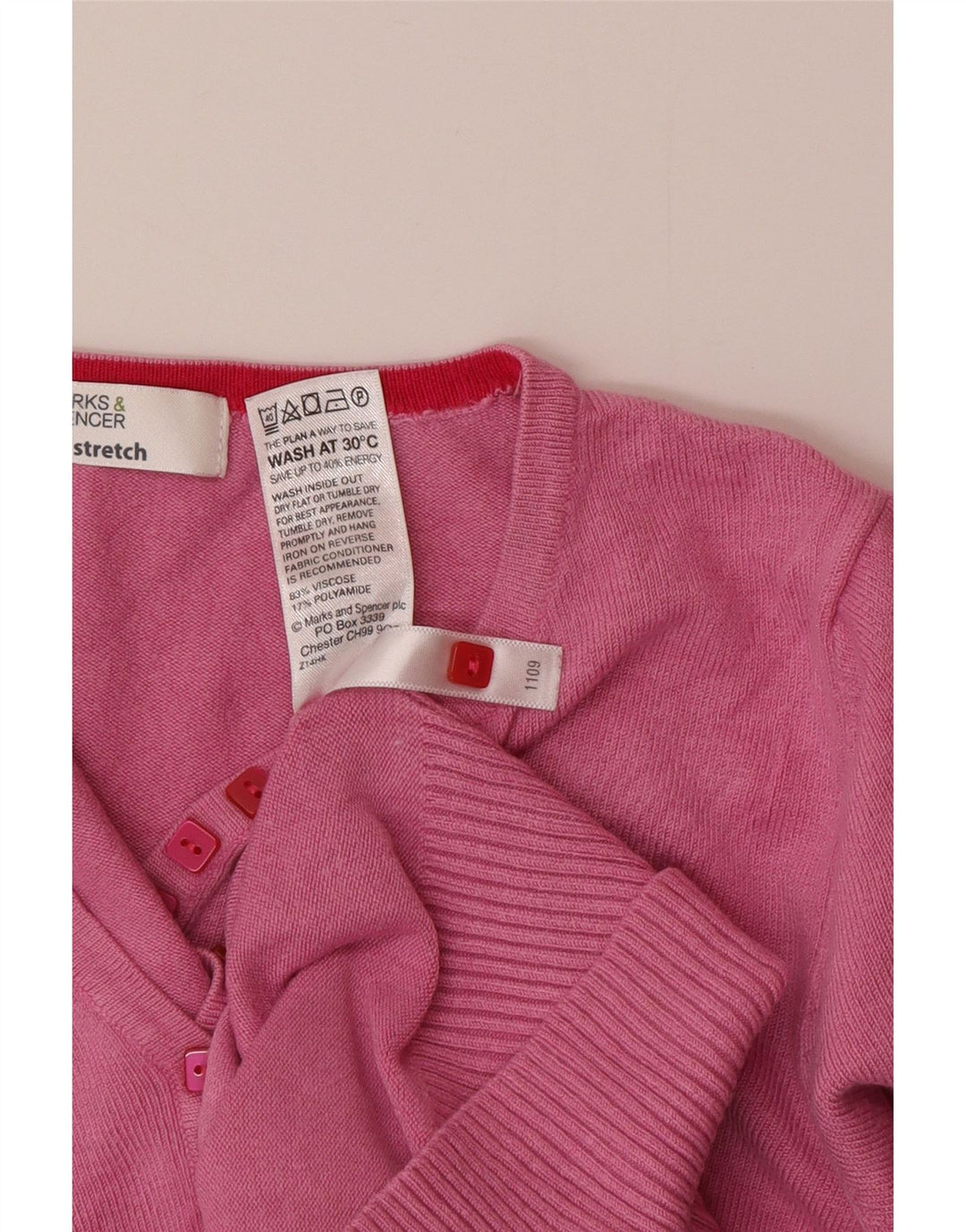 Marks & Spencer Womens Button Neck Jumper Sweater UK 8 Small Pink Viscose