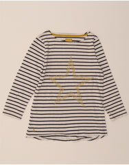 JOULES Womens Graphic Top 3/4 Sleeve UK 8 Small White Striped Cotton