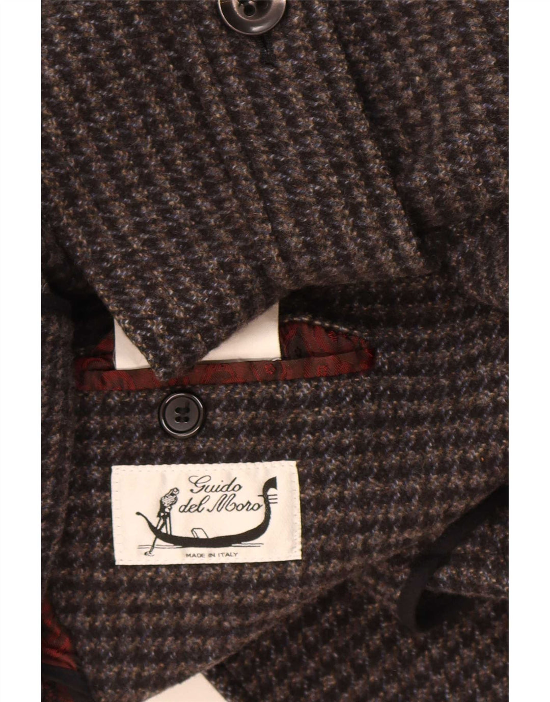 Vintage Mens Pea Coat IT 54 XL Grey Houndstooth Wool