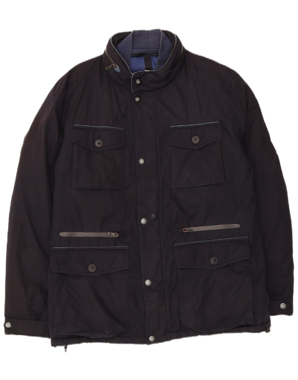 Massimo Dutti Mens Hooded Windbreaker Coat UK 40 Large Navy Blue