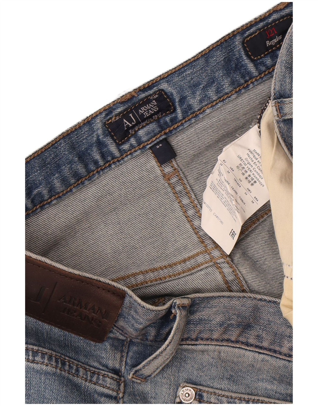 Armani Mens Regular Straight Jeans W34 L33 Blue Cotton