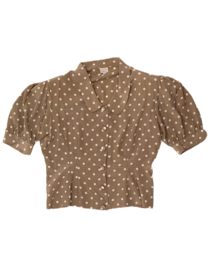 Andrea Mare Womens Short Sleeve Shirt Blouse IT 46 Large Grey Polka Dot