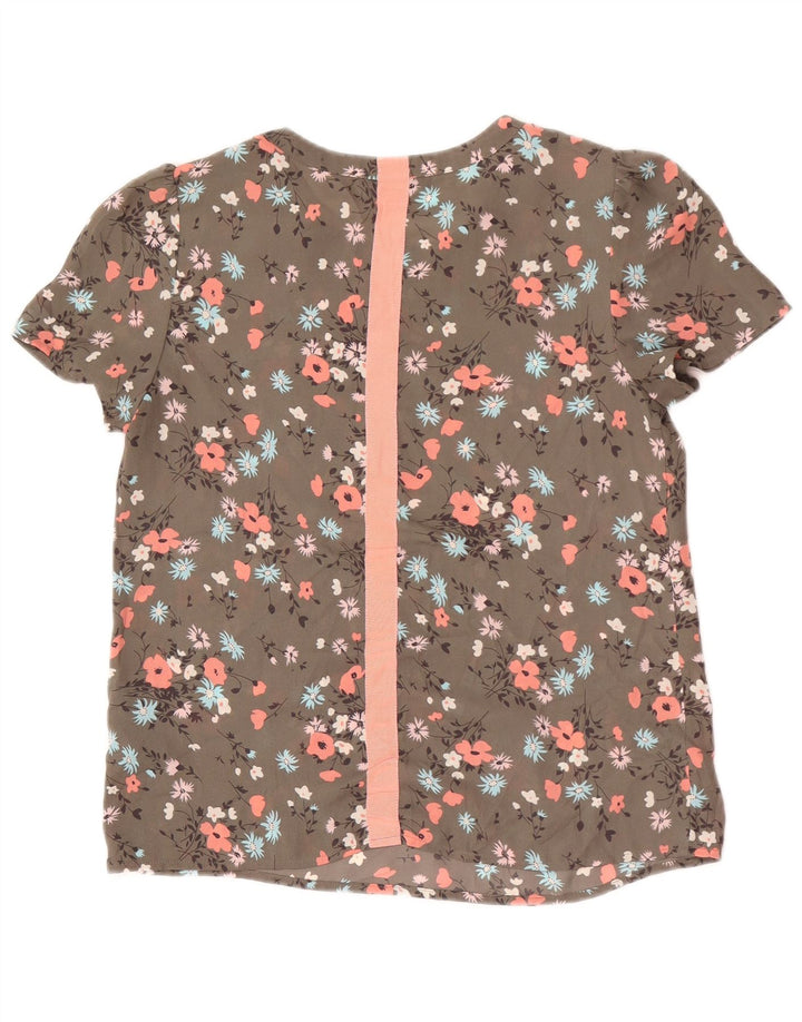Oasis Womens Oversized Blouse Top UK 10 Small Khaki Floral Polyester