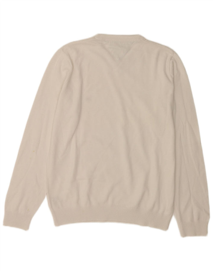 Tommy Hilfiger Mens V-Neck Jumper Sweater Medium White Cotton