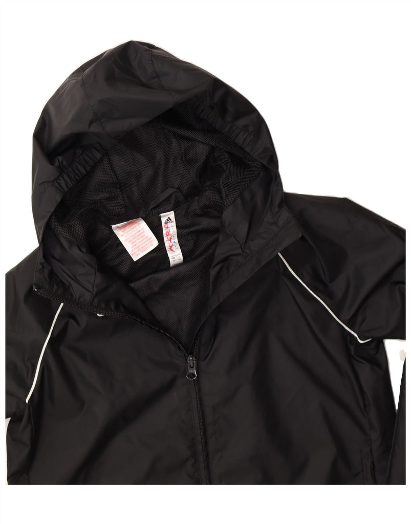 ADIDAS Boys Hooded Windbreaker Jacket 9-10 Years Black Polyester Vintage Adidas and Second-Hand Adidas from Messina Hembry 