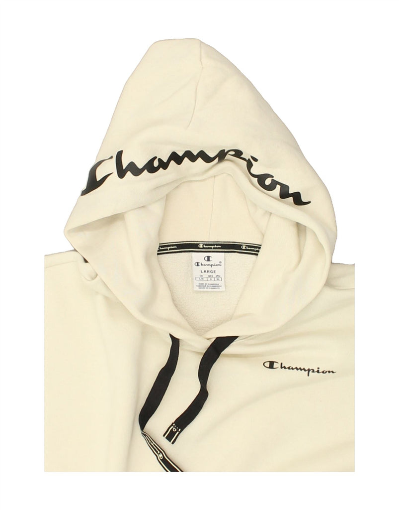 CHAMPION Womens Graphic Hoodie Jumper UK 16 Large White | Vintage Champion | Thrift | Second-Hand Champion | Used Clothing | Messina Hembry 