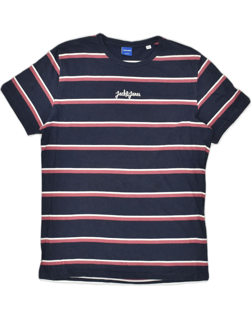 JACK & JONES Mens T-Shirt Top XL Navy Blue Striped Cotton | Vintage Jack & Jones | Thrift | Second-Hand Jack & Jones | Used Clothing | Messina Hembry 