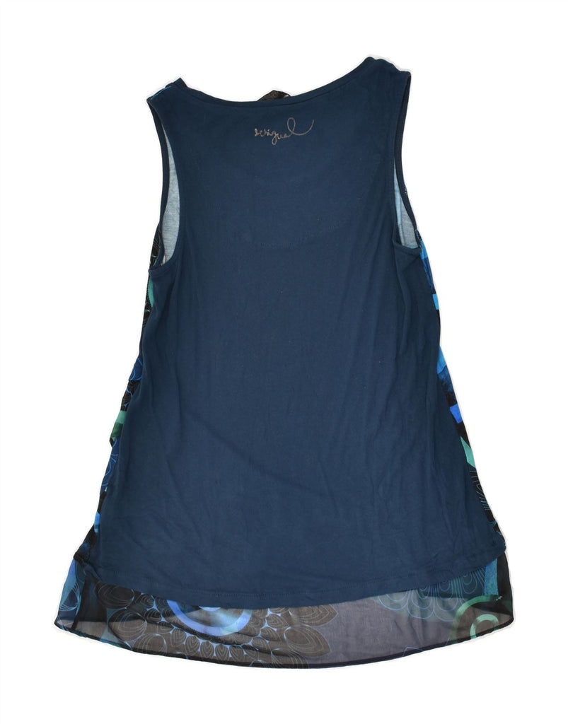 DESIGUAL Womens Sleeveless Tunic Top UK 8 Small Navy Blue Patchwork | Vintage Desigual | Thrift | Second-Hand Desigual | Used Clothing | Messina Hembry 