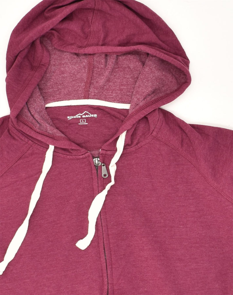 EDDIE BAUER Womens Zip Hoodie Sweater UK 16 Large Burgundy Cotton | Vintage Eddie Bauer | Thrift | Second-Hand Eddie Bauer | Used Clothing | Messina Hembry 