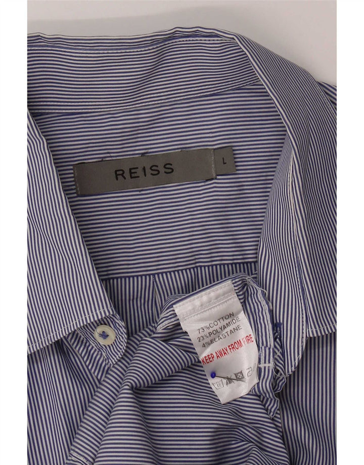 Reiss Mens Shirt Large Navy Blue Pinstripe Cotton