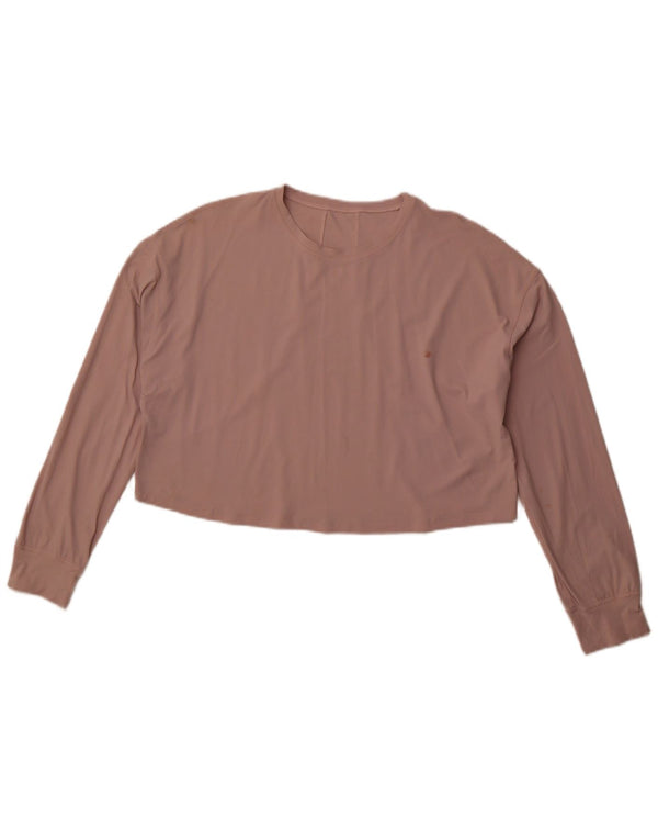 LULULEMON Womens Long Sleeve Loose Fit Crop Top UK 14 Medium Pink