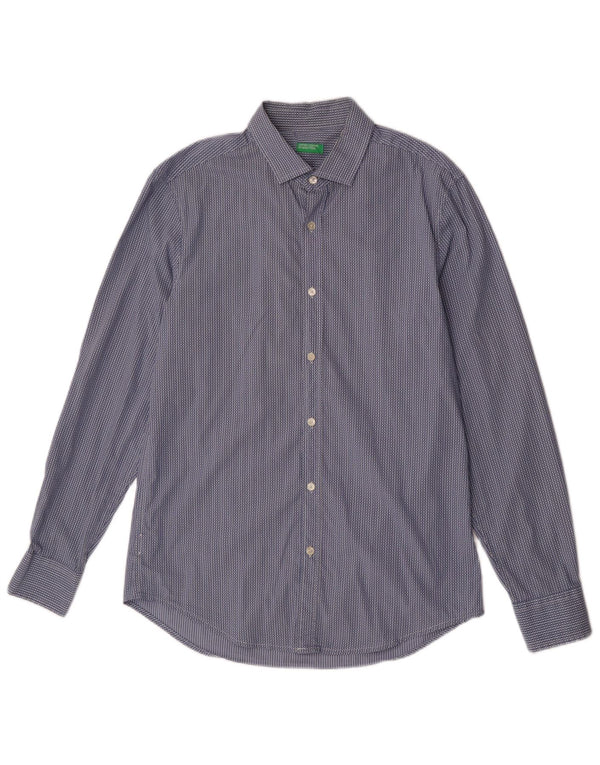 Benetton Mens Shirt Large Blue Striped Cotton