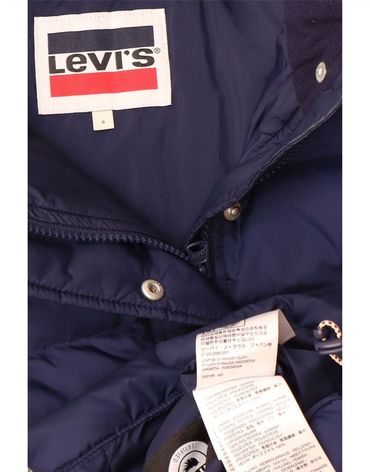 LEVI'S Womens Oversized Hooded Padded Jacket UK 10 Small Navy Blue