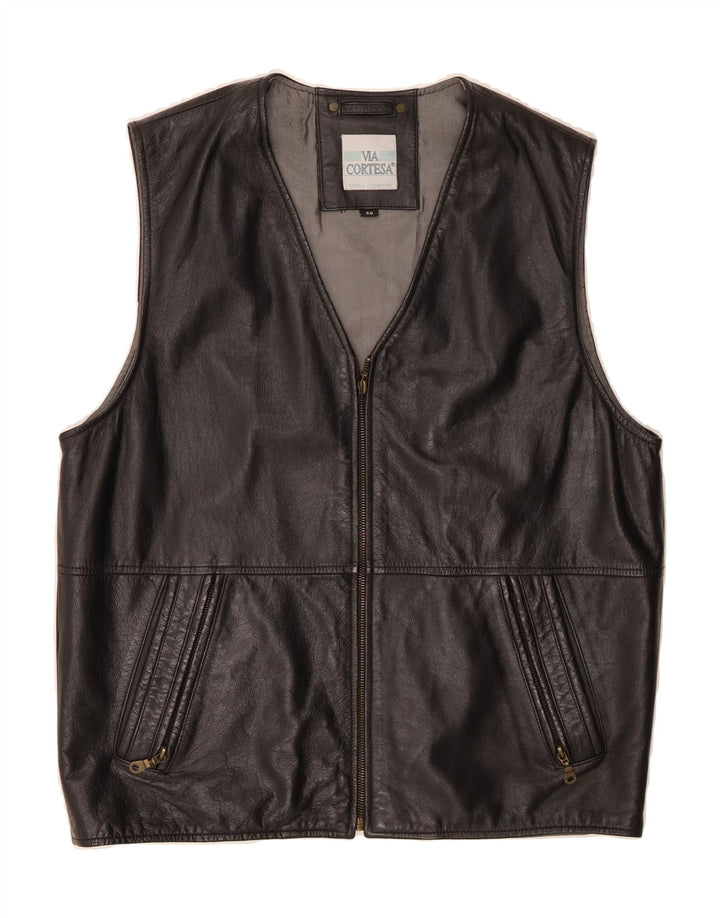 VIA CORTESA Mens Leather Gilet IT 50 Large Black Leather Vintage Via Cortesa and Second-Hand Via Cortesa from Messina Hembry 