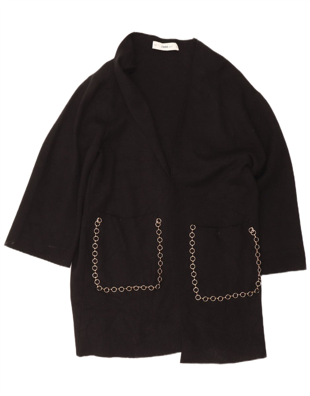 Zara Womens Longline Open Cardigan Sweater UK 16 Large Black