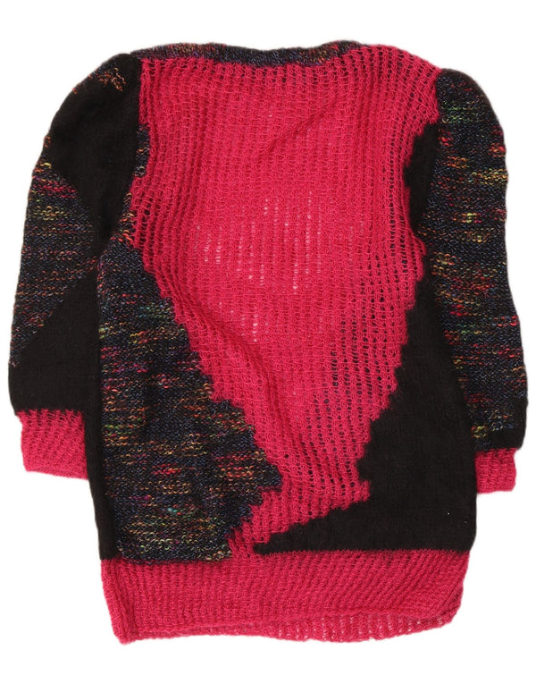 Vintage Womens Boat Neck Jumper Sweater UK 14 Medium Pink Colourblock