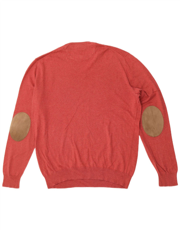 Massimo Dutti Mens V-Neck Jumper Sweater XL Red Cotton