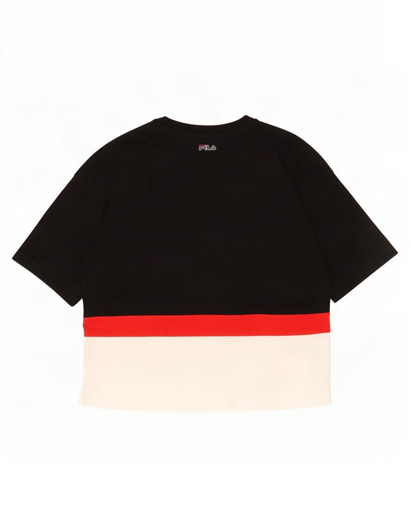 Fila Womens Graphic T-Shirt Top UK 10 Small Black Colourblock Cotton