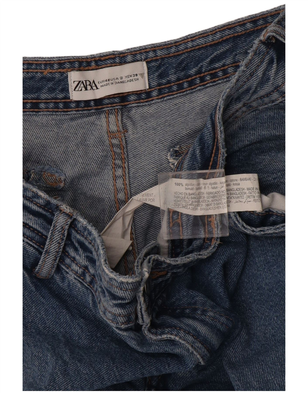 Zara Womens Cargo Straight Jeans EU 40 Medium W30 L31 Blue Cotton