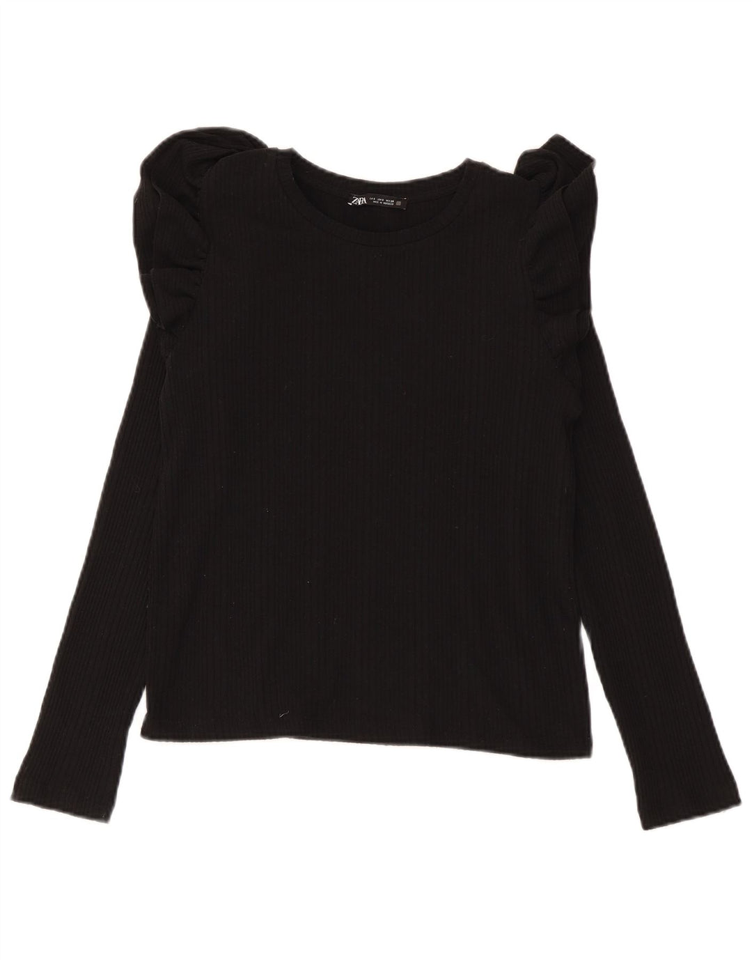 Zara Womens Top Long Sleeve UK 10 Small Black Cotton