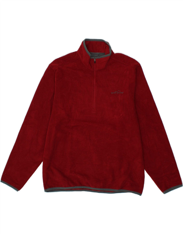 EDDIE BAUER Mens Zip Neck Fleece Jumper Medium Red Polyester Vintage Eddie Bauer and Second-Hand Eddie Bauer from Messina Hembry 
